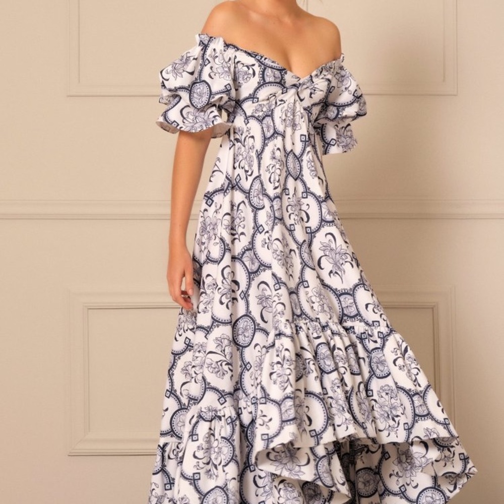 Andres Otalora Exclusive Raquira Off-The-Shoulder Printed Cotton Maxi Dress